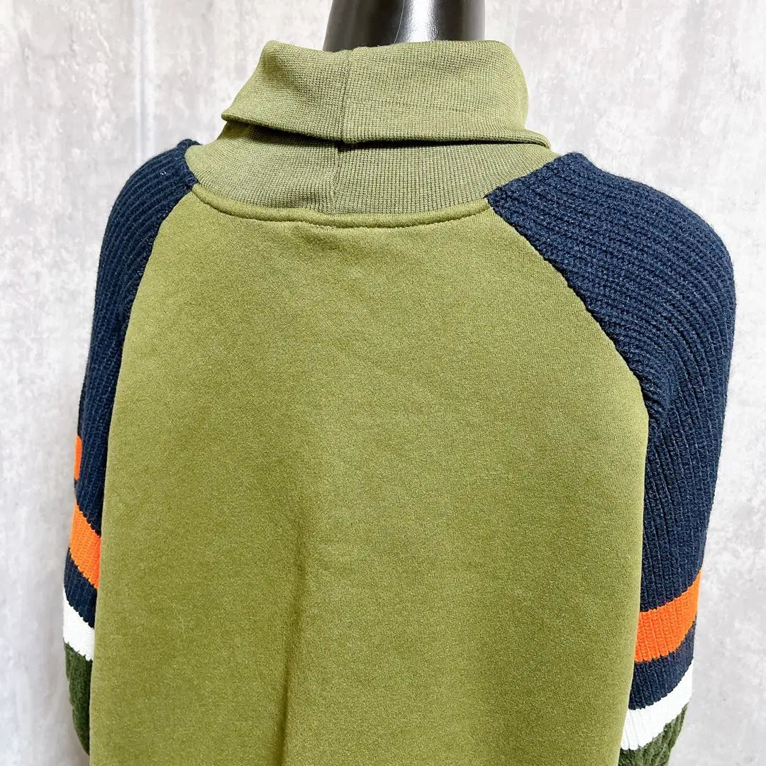 [ZRKA] Long sleeve knit long sweatshirt high neck bicolor casual