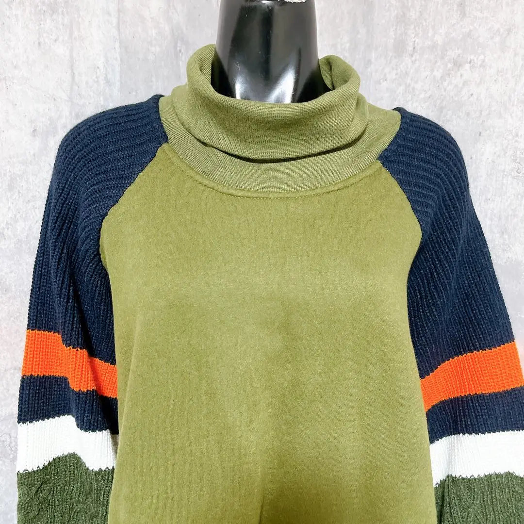 [ZRKA] Long sleeve knit long sweatshirt high neck bicolor casual