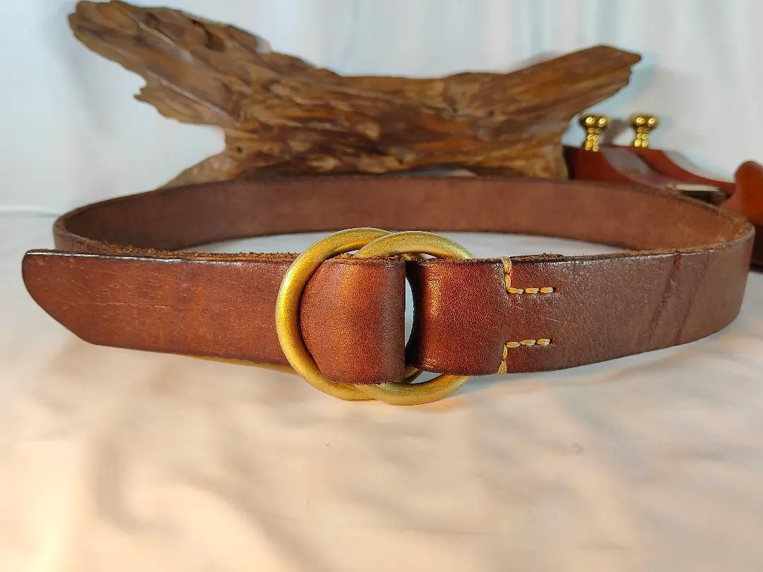 [Extra thick leather] Zodiac Genuine product, high-quality double ring belt, genuine leather/brass