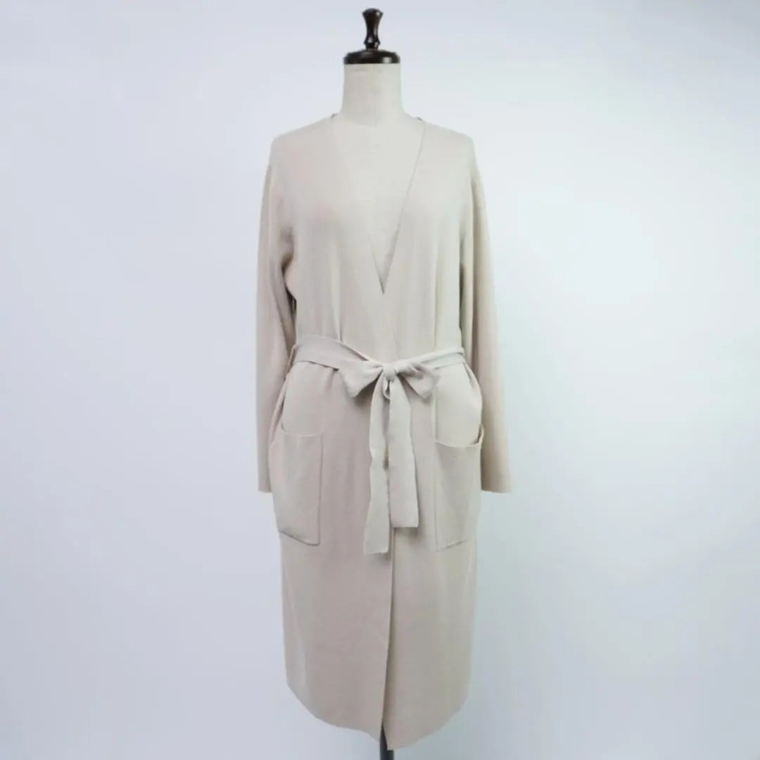 PLST Front Opening Long Knit Cardigan Ribbon Beige Size M*RC343