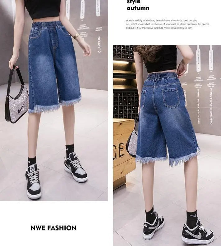 Large size ladies spring/summer denim shorts cut-off