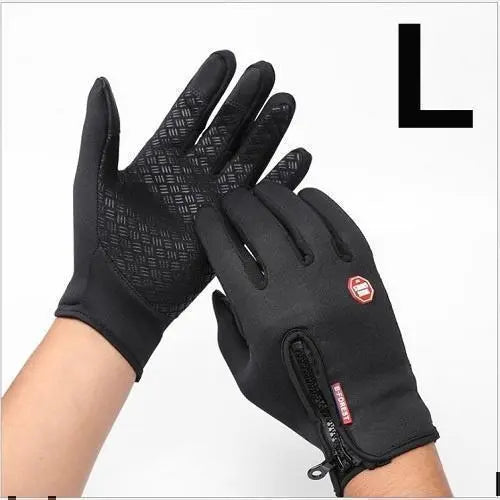 Cold protection gloves, black, large size, winter, winter sports, smartphone compatible, black