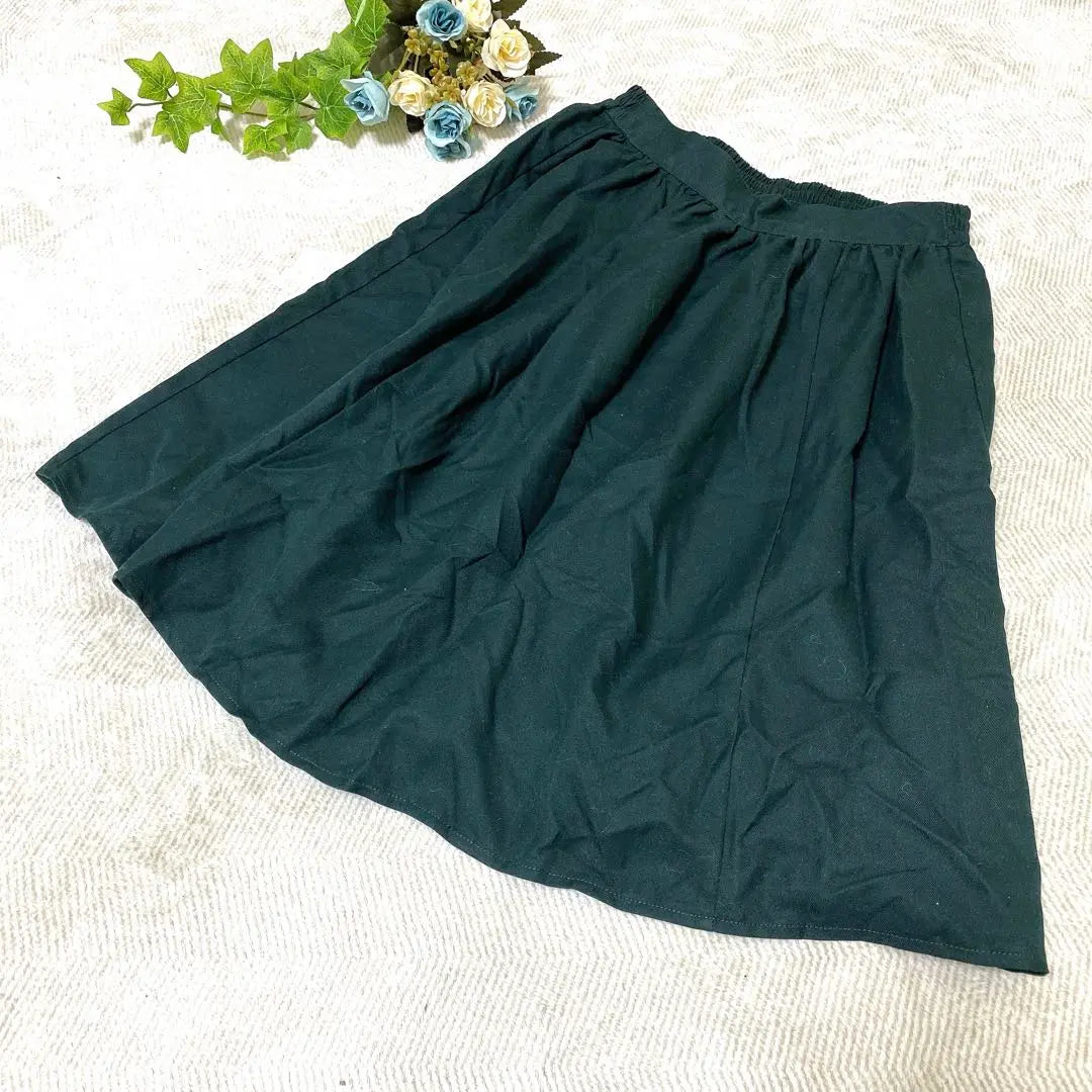 [Women's] Knee-length skirt (F) Green Normcore Elastic waist Simple