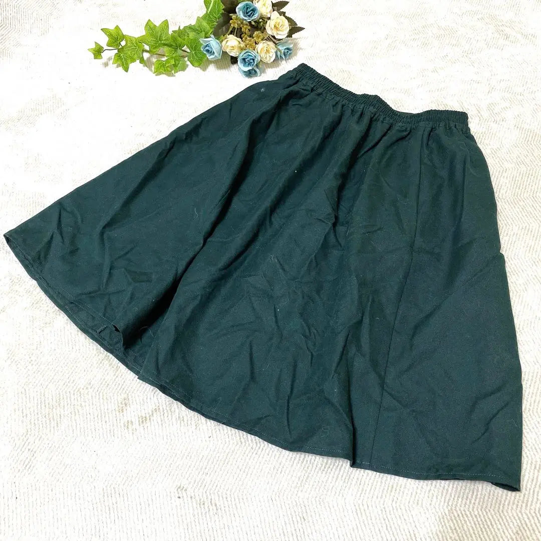 [Women's] Knee-length skirt (F) Green Normcore Elastic waist Simple