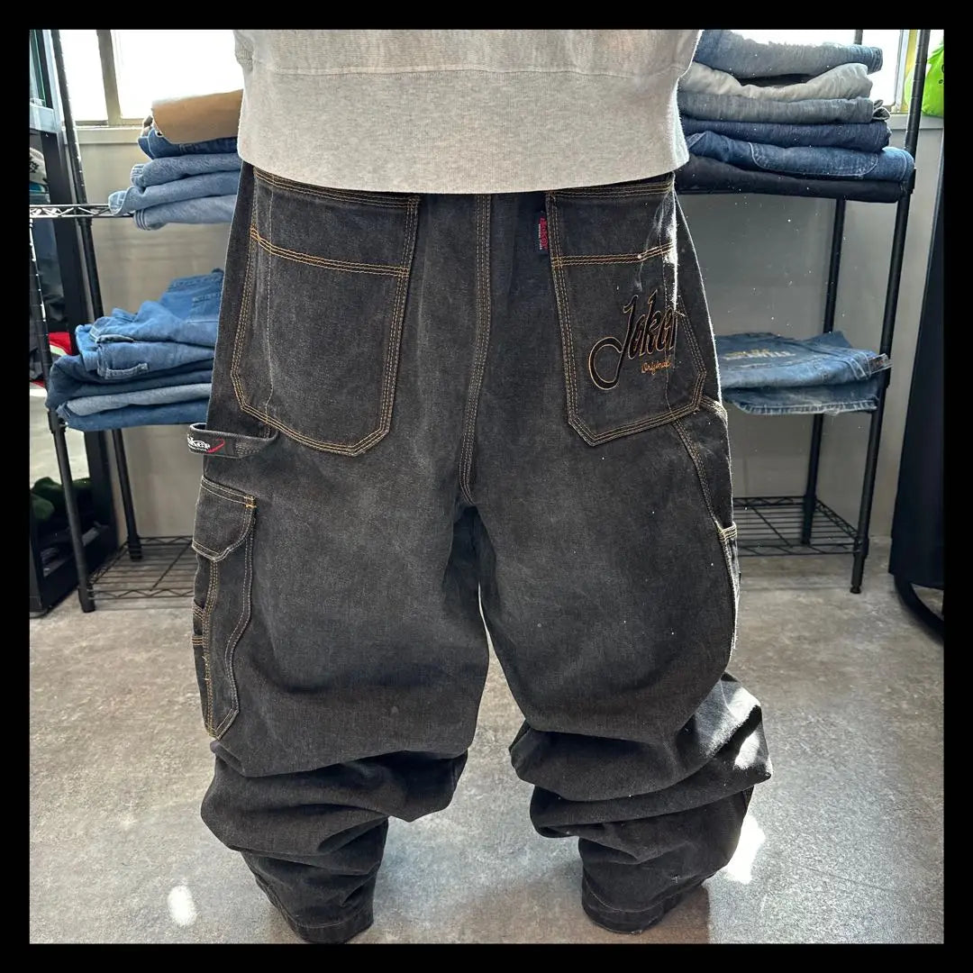 JOKER Extra Thick Buggy Hip Hop Black Painter Denim Pants