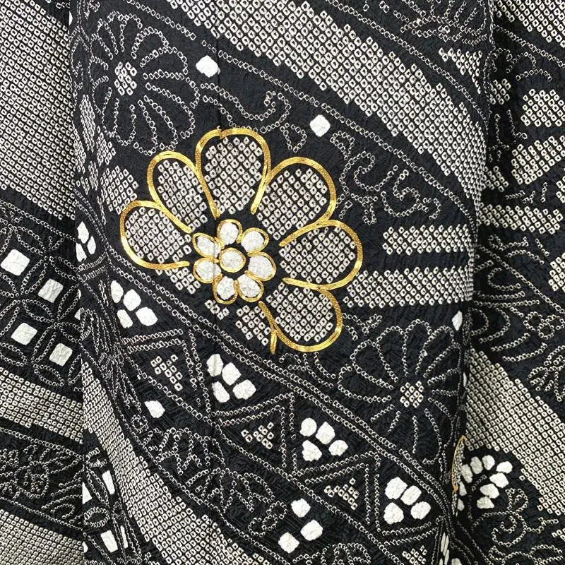 407z32〇Furisode shibori completo, bordado con piezas de oro, crisantemo, pino, bambú y ciruela, patrón cloisonné〇 Ceremonia de mayoría de edad, boda