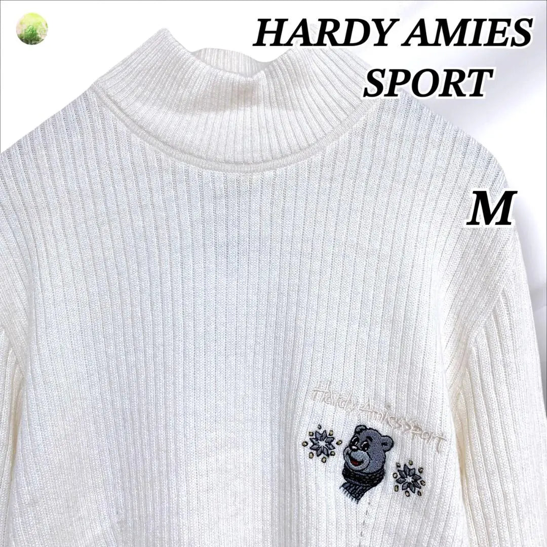 HARDY AMIES SPORT Jersey de punto de cuello alto y manga larga blanco M mujer