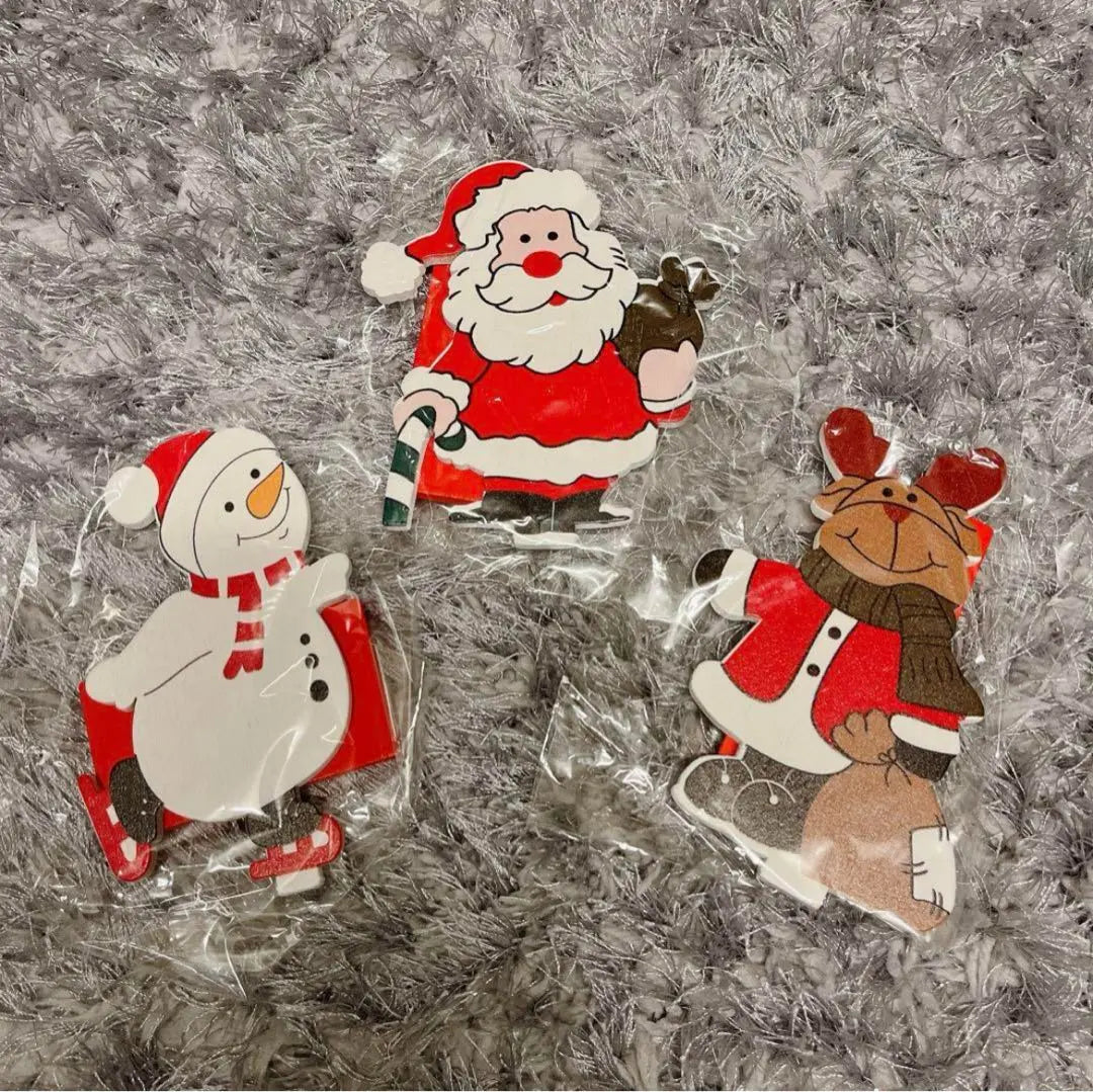 Christmas★Wooden Santa, Snowman, Reindeer Tabletop Object Stand☆3 pieces in total