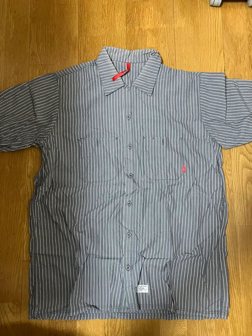 wtaps grey and white striped short sleeve shirt