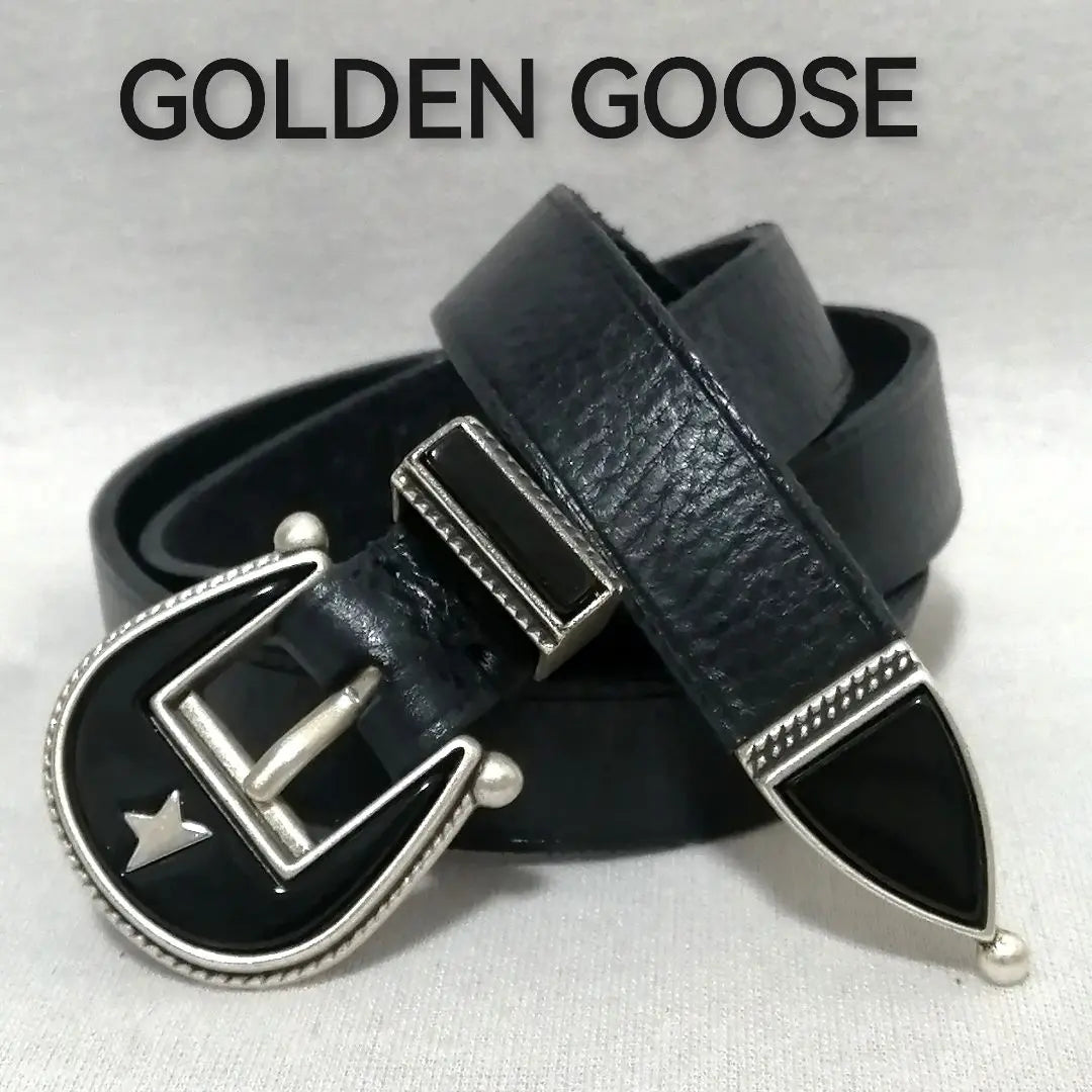 ♂♀New leather belt [GOLDEN GOOSE] Puntare black thin width