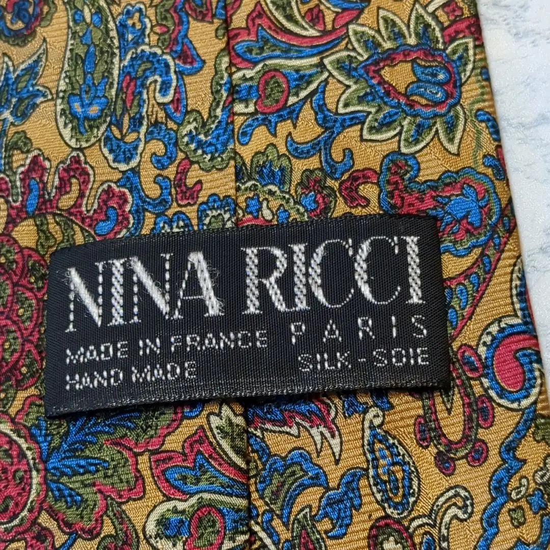 ✧NINA RICCI✧Corbata Estampado Paisley Planta Amarilla Colorida Única