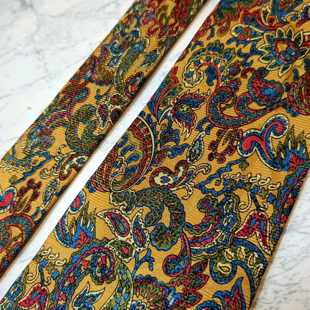 ✧NINA RICCI✧Tie Paisley Plant Pattern Yellow Colorful Unique