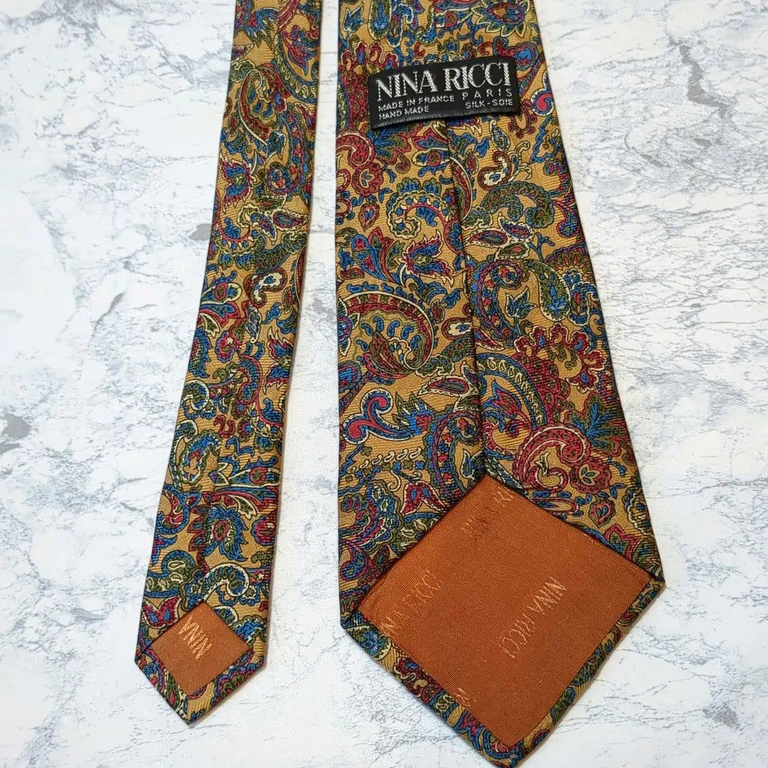 ✧NINA RICCI✧Tie Paisley Plant Pattern Yellow Colorful Unique