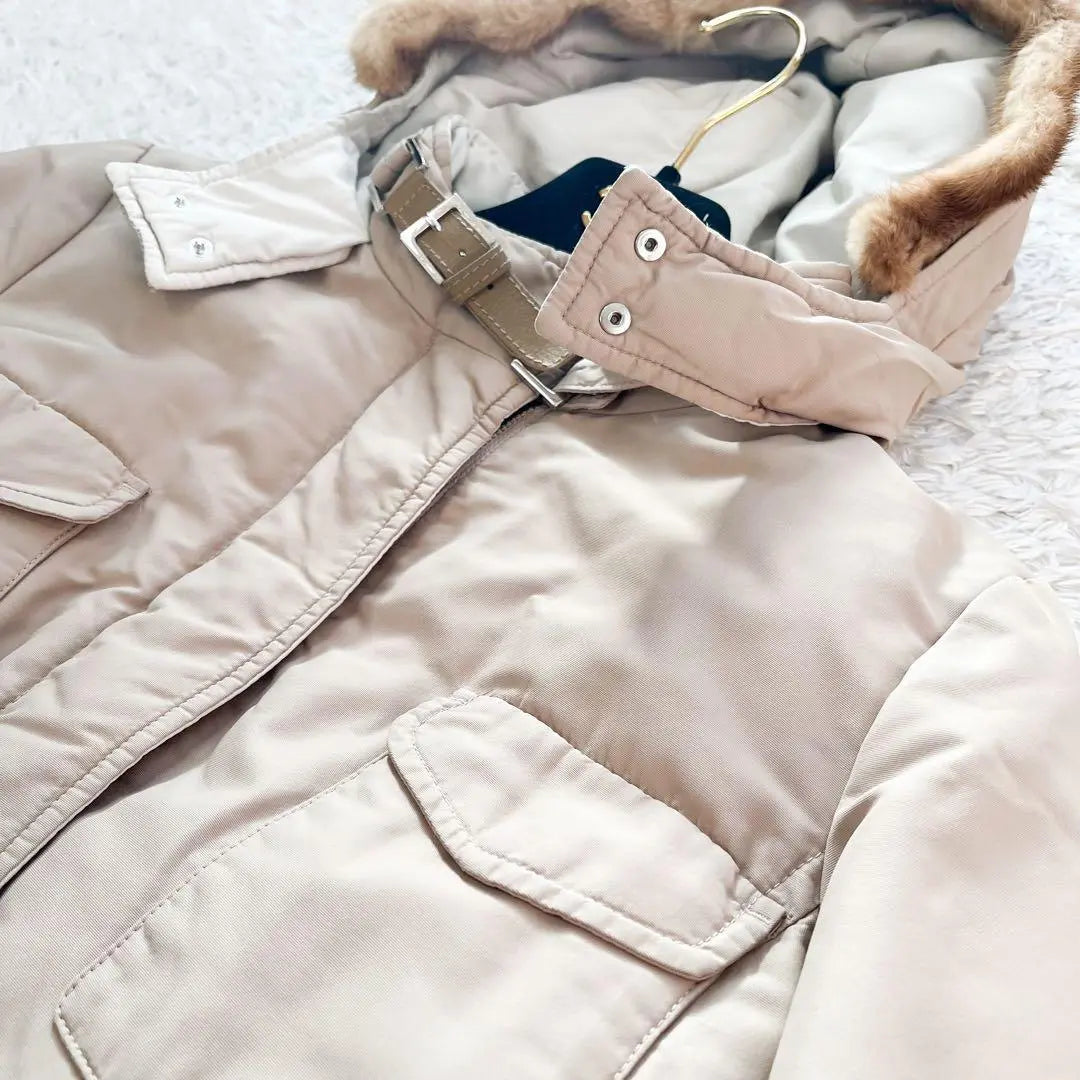 Good condition★Max Mara★Reversible coat belt fur ivory x camel