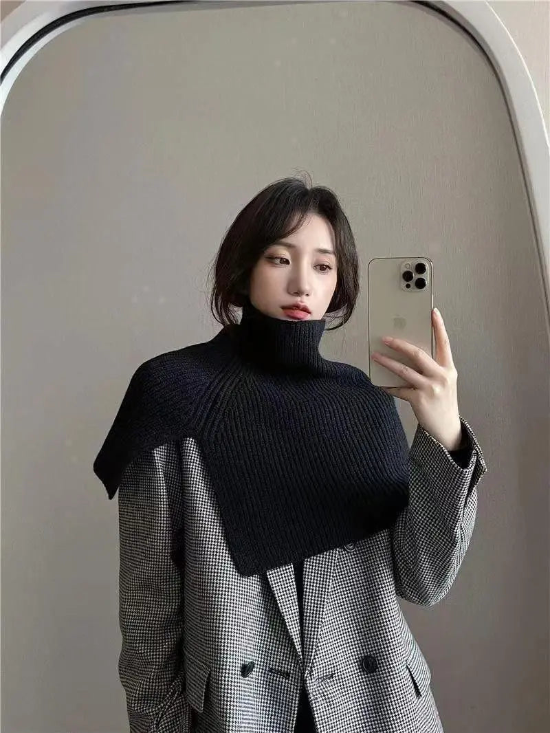 Neck warmer knit snood muffler ladies poncho turtle black