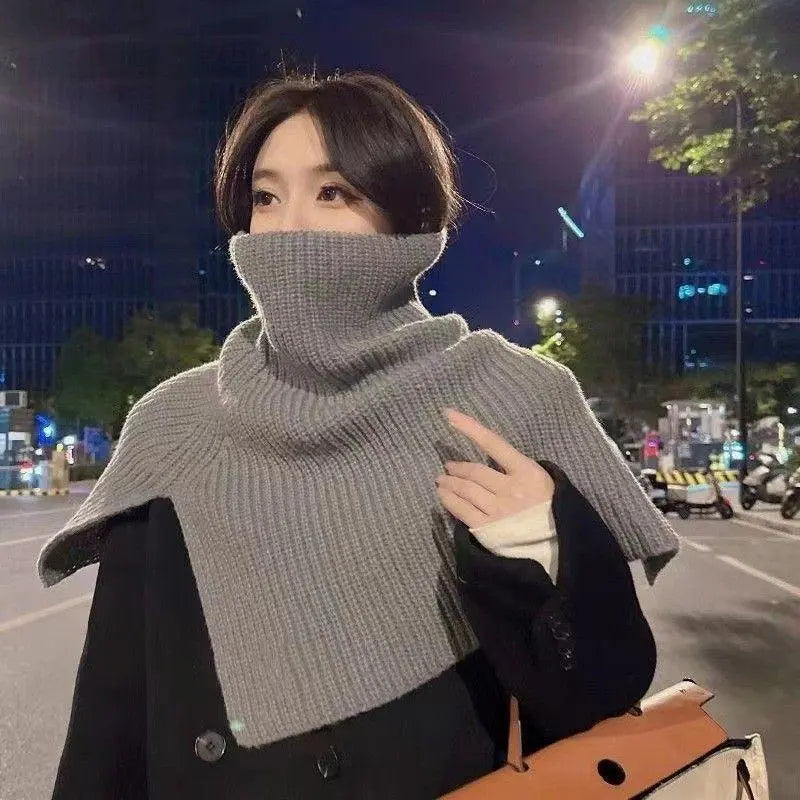 Neck warmer knit snood muffler ladies poncho turtle black