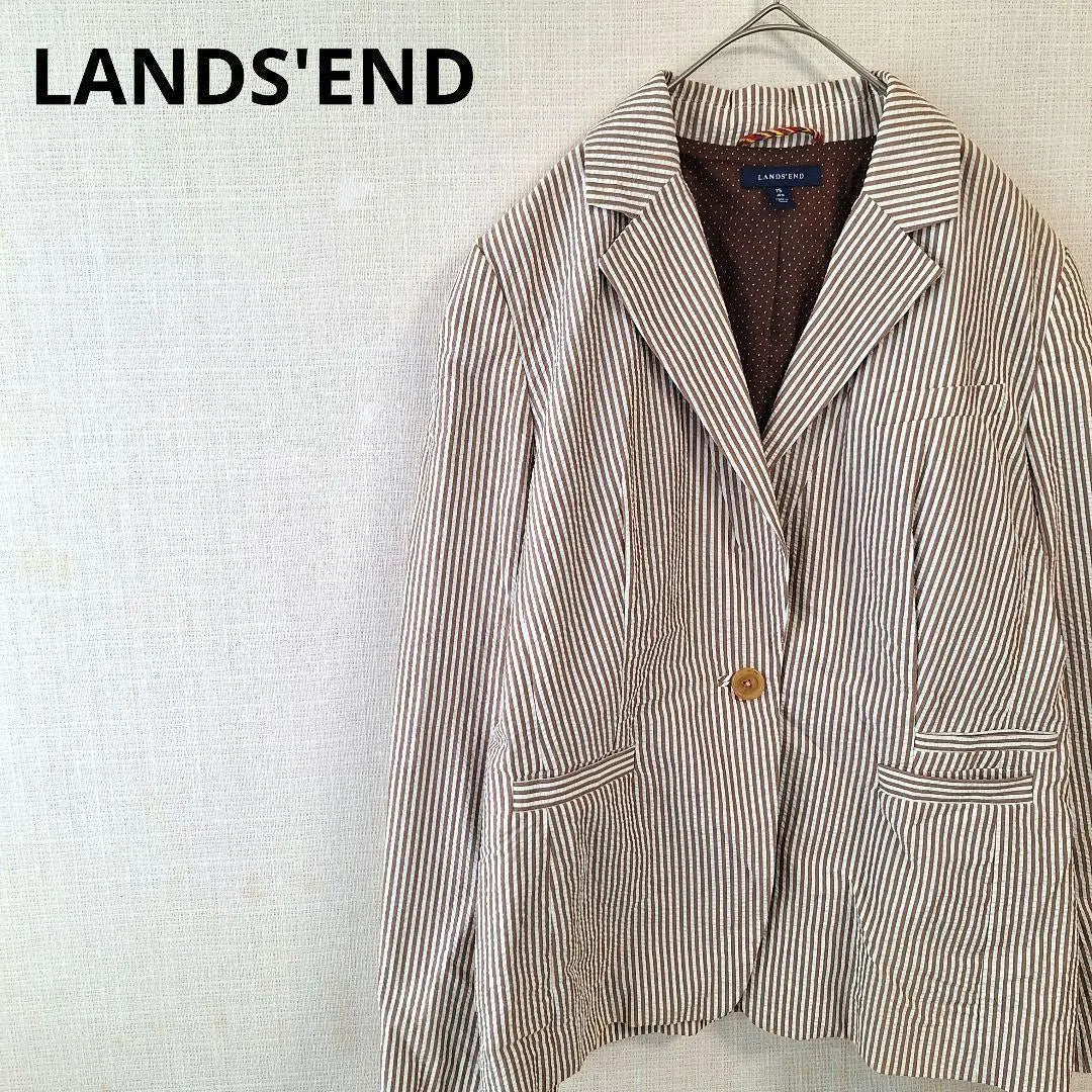 SE2435 [Land-end] Chaqueta de rayas algodón 100 Talla grande | Se2435【ランズエンド】 ストライプジャケット 綿100 大きいサイズ