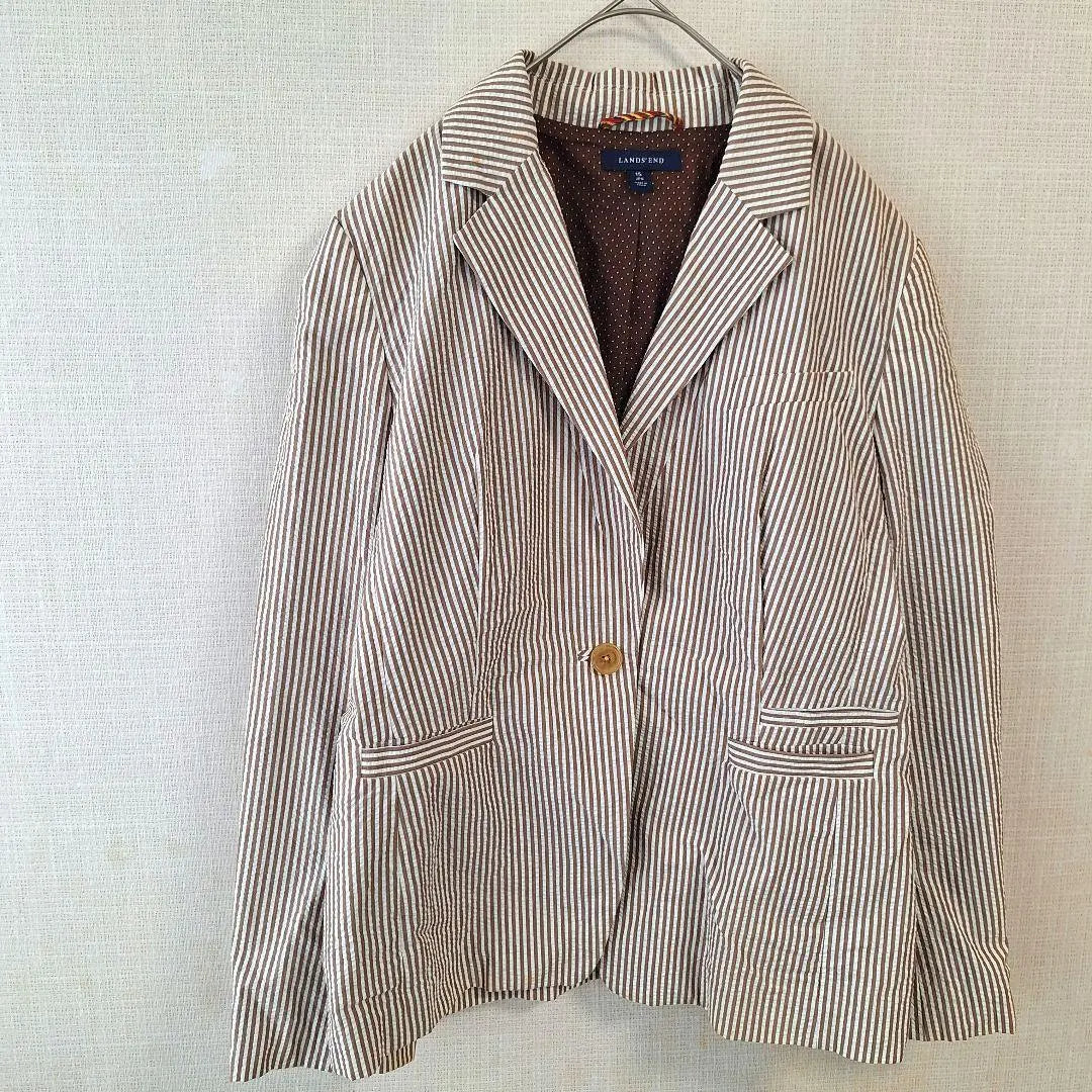 SE2435 [Land -end] Striped jacket cotton 100 Large size | Se2435【ランズエンド】　ストライプジャケット　綿100　大きいサイズ