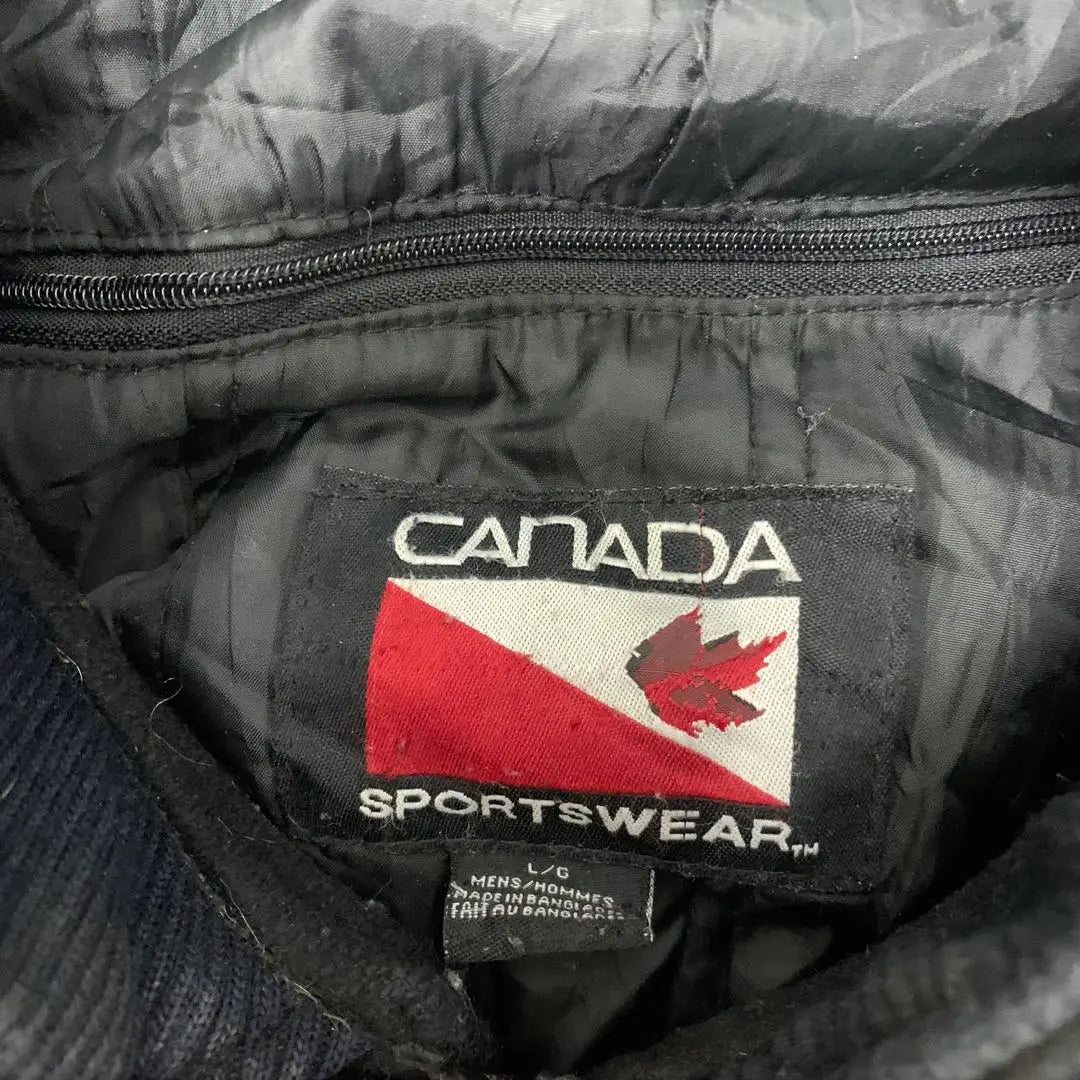 ◎Chaqueta de estadio H11 CANADA con logotipo bordado en cuero negro