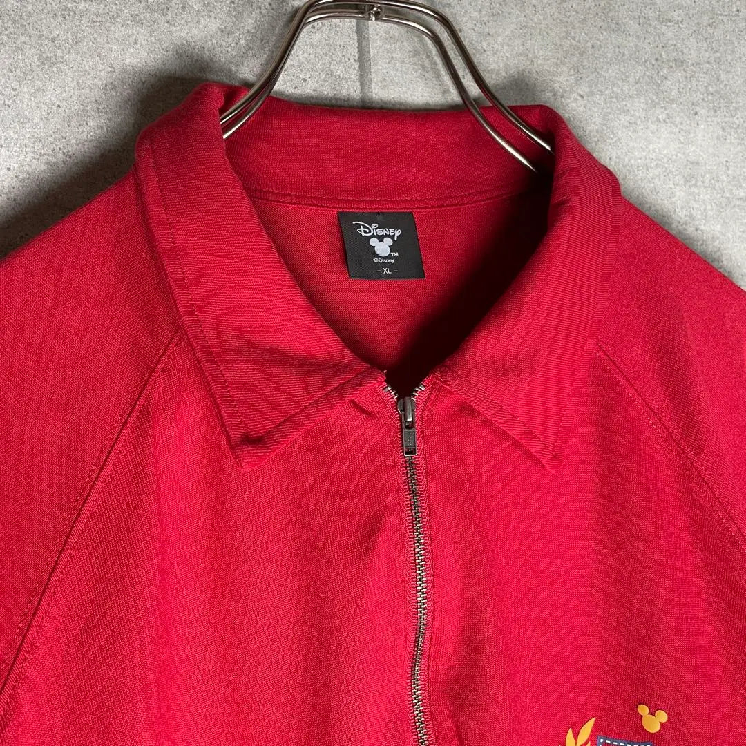 [Old clothes] Disney Short Sleeve T -shirt With collar half zip emblem raglan red | [古着]ディズニー　半袖　Tシャツ　襟付きハーフジップ　エンブレム　ラグラン　赤