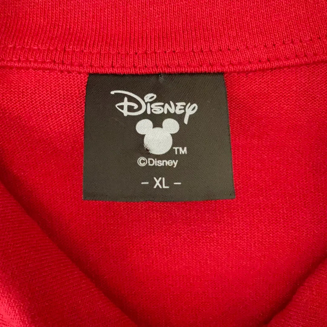 [Ropa vieja] Camiseta Disney Manga Corta Con Cuello Media Cremallera Emblema Raglan Rojo | [古着]ディズニー 半袖 Tシャツ 襟付きハーフジップ エンブレム ラグラン 赤