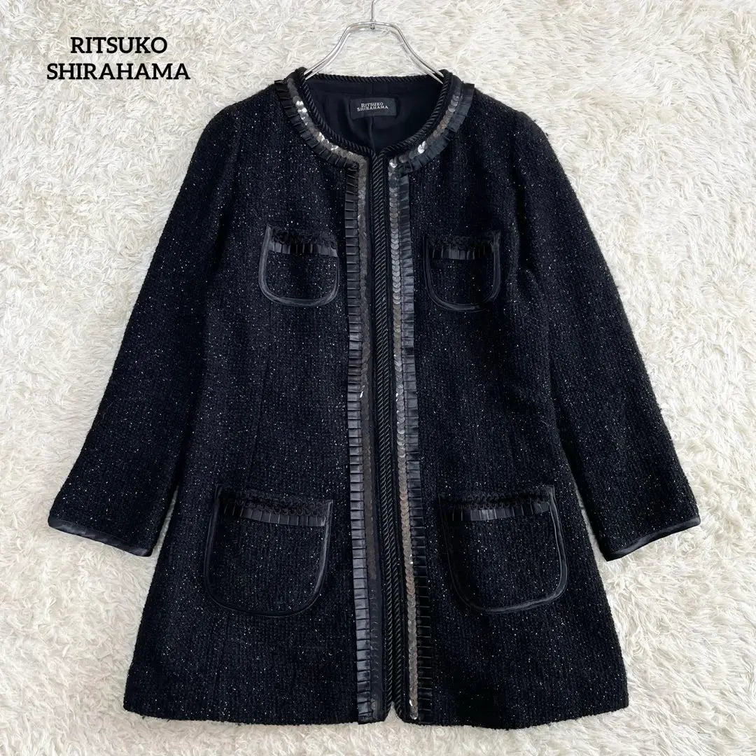 RITSUKO SHIRAHAMA sequin collarless tweed coat