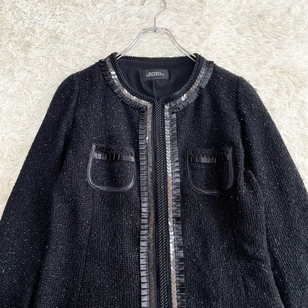 RITSUKO SHIRAHAMA sequin collarless tweed coat