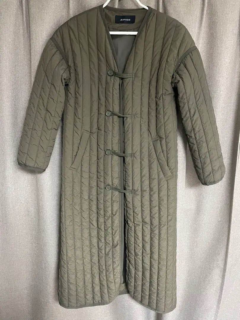 JEANASIS Olive Green Quilted Long Coat Jacket