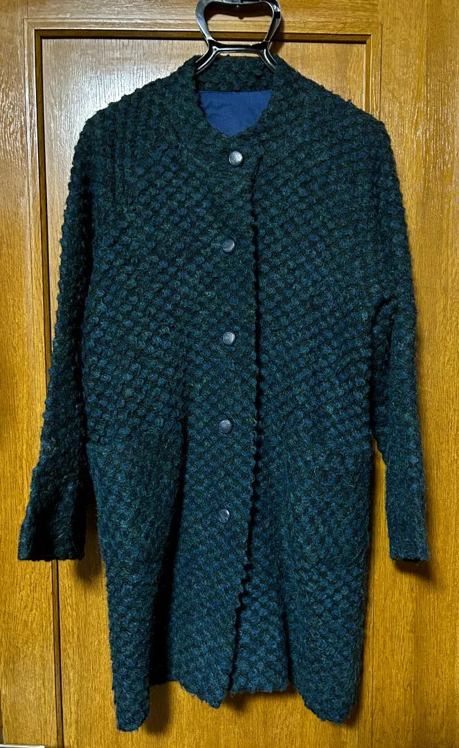 Used coat for winter, handmade, medium length, dark blue-green, size L, anonymously delivered!