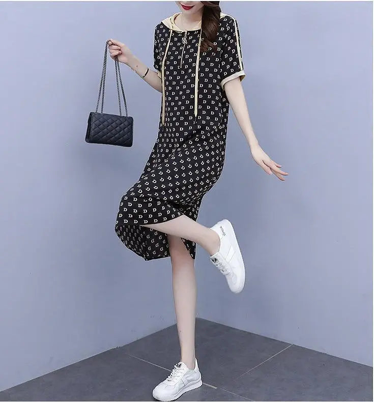 [Last 1] Large size Women's Summer and Autumn Hoodie Dress Hoodie Short Sleeve