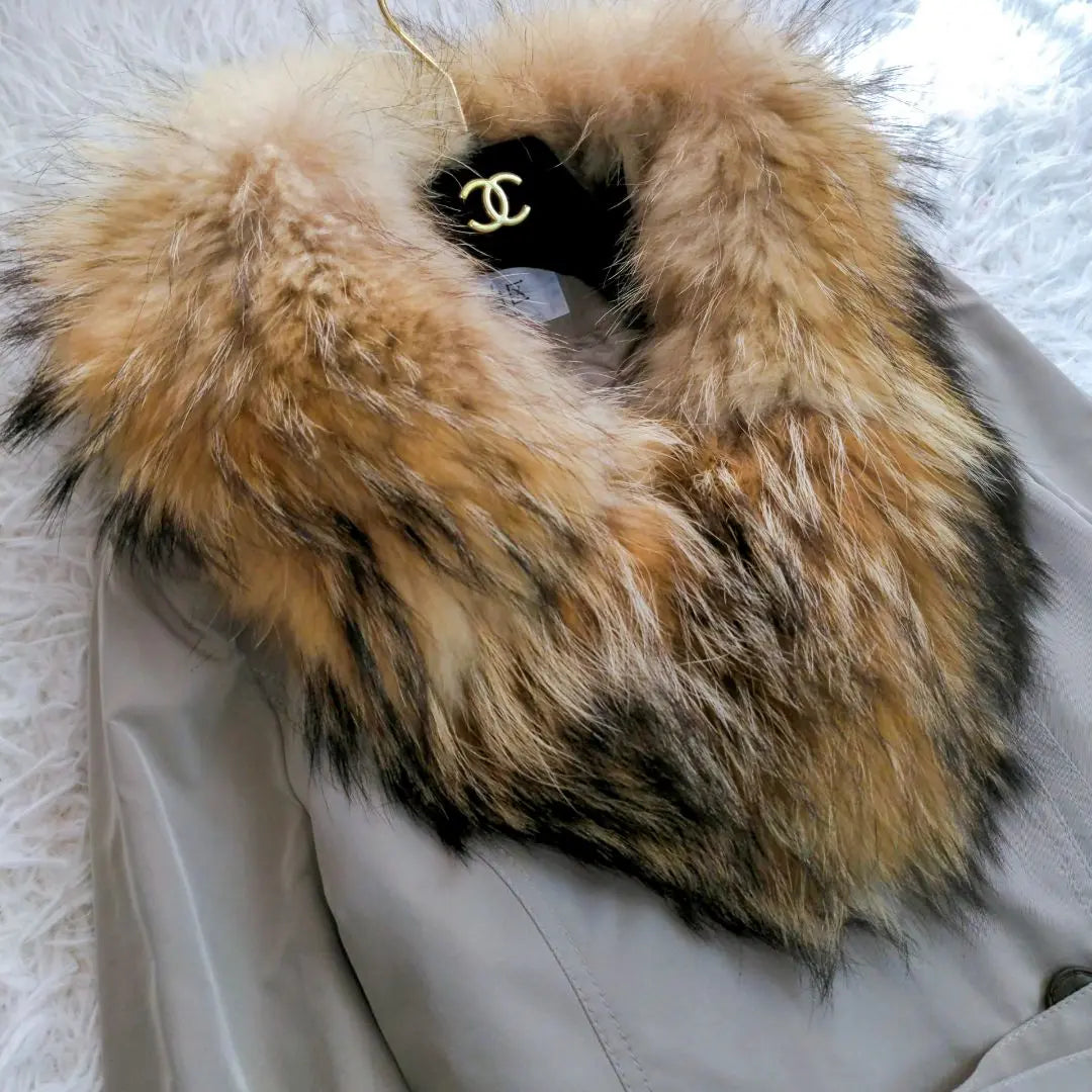 [Good condition] Jiyuku Ward Fur and lined spring coat Silk blend Actress collar Trench