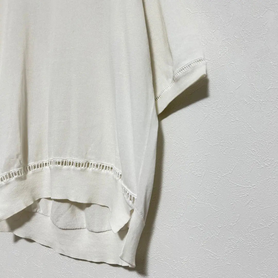 Page V-neck short sleeve knit, white, size L, thin, transparent, cotton