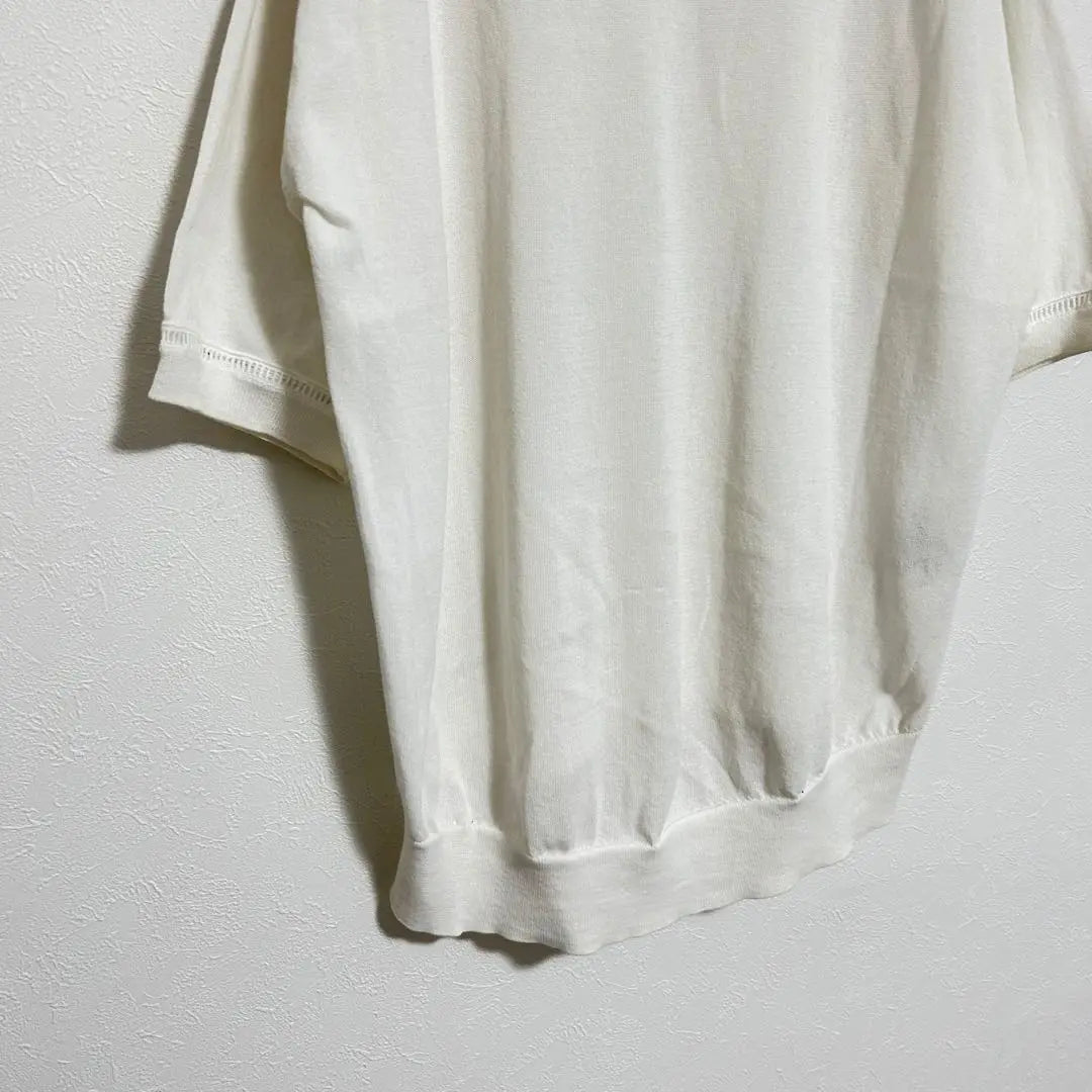 Page V-neck short sleeve knit, white, size L, thin, transparent, cotton