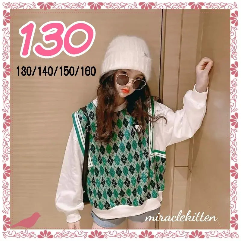 130 Top de capas con estampado de rombos, cuadros, verde, talla grande, 2