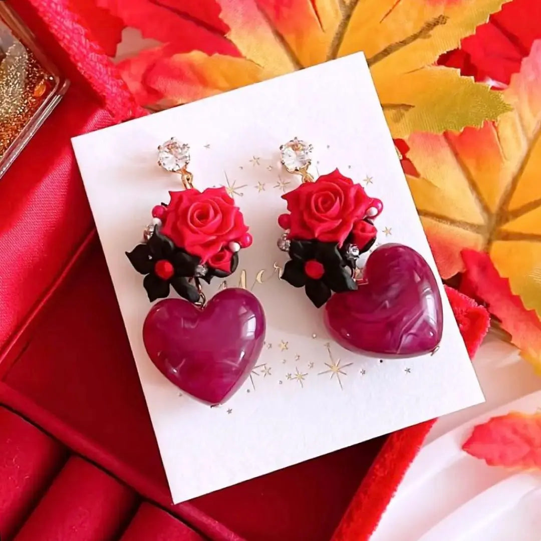 Cantidad limitada❣️Pendientes hechos a mano con forma de corazón de rosa y uva jugosa de Halloween