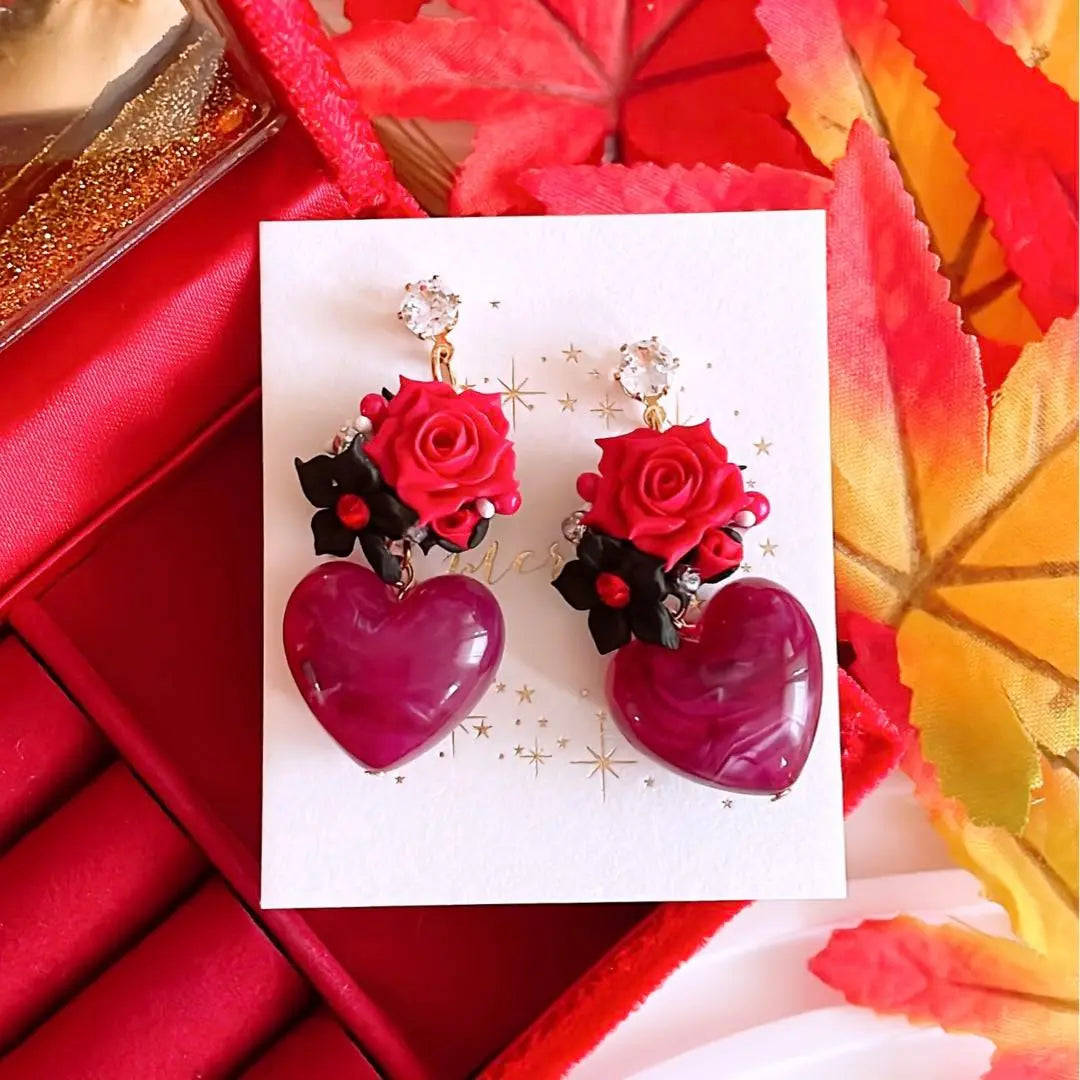 Cantidad limitada❣️Pendientes hechos a mano con forma de corazón de rosa y uva jugosa de Halloween