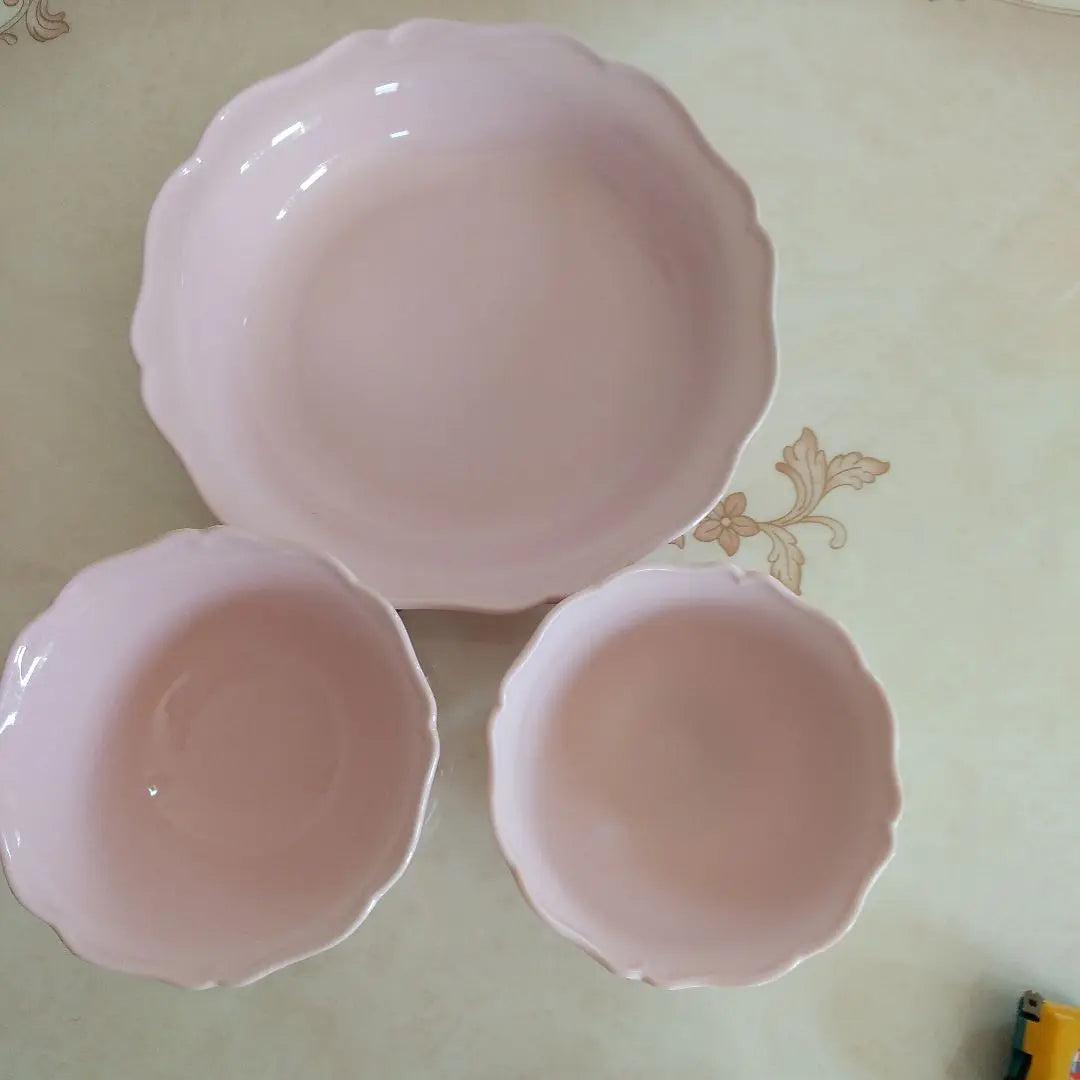 Francfranc Pink Plate Plate Tea bowl Bowl Set of 3