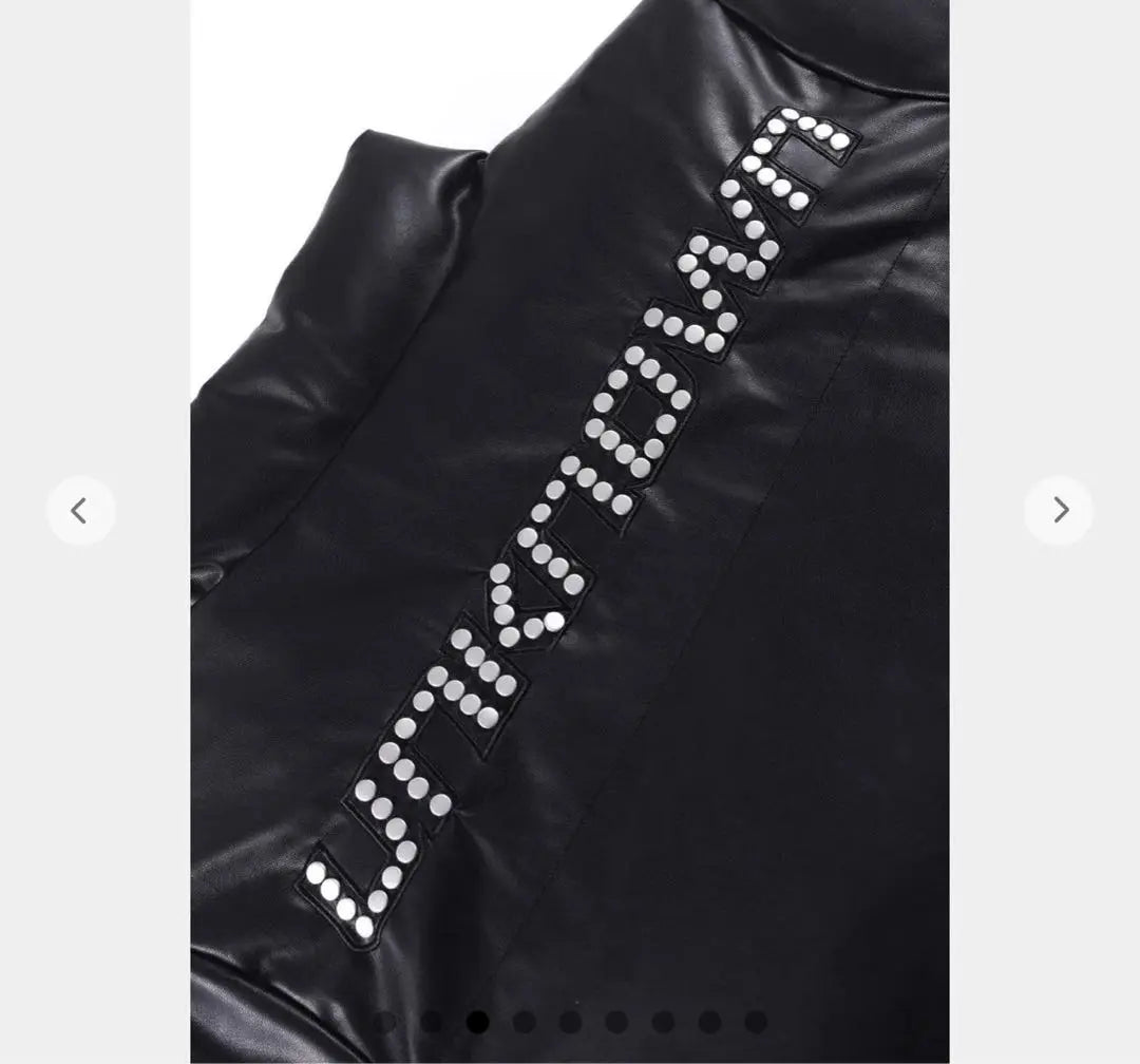 UNKNOWN Black Leather Down Jacket with Studs Metal Silver