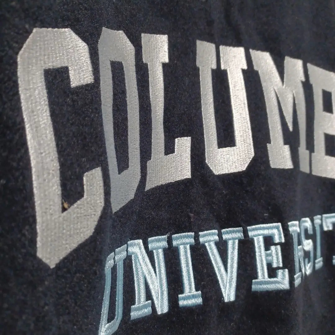 1☆ Staff jacket, navy blue, beautiful condition, L, Columbia University logo patch, sleeve leather, outerwear