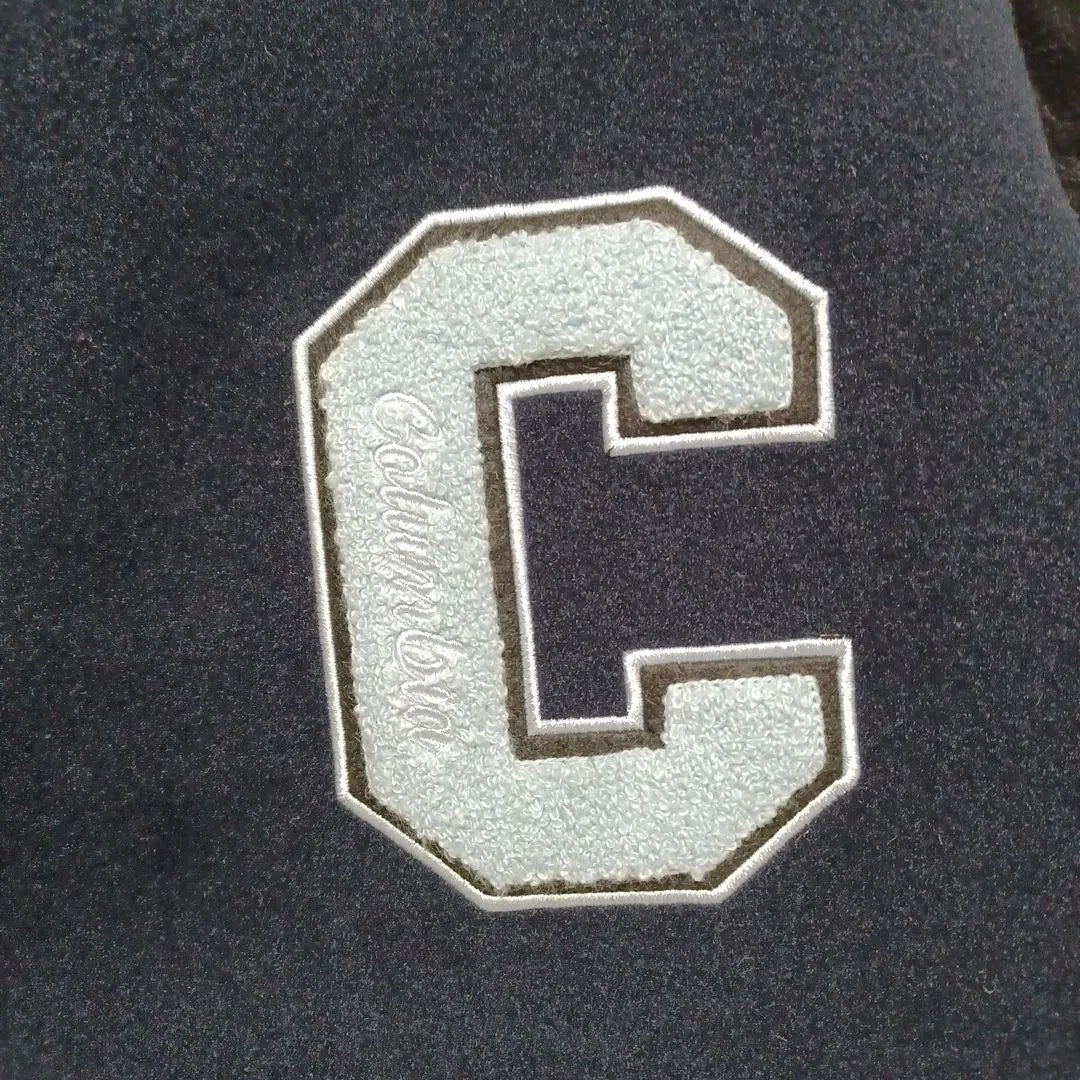 1☆ Staff jacket, navy blue, beautiful condition, L, Columbia University logo patch, sleeve leather, outerwear