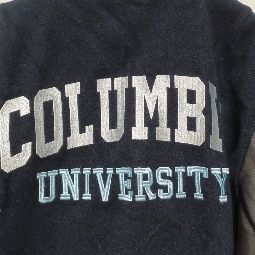 1☆ Staff jacket, navy blue, beautiful condition, L, Columbia University logo patch, sleeve leather, outerwear