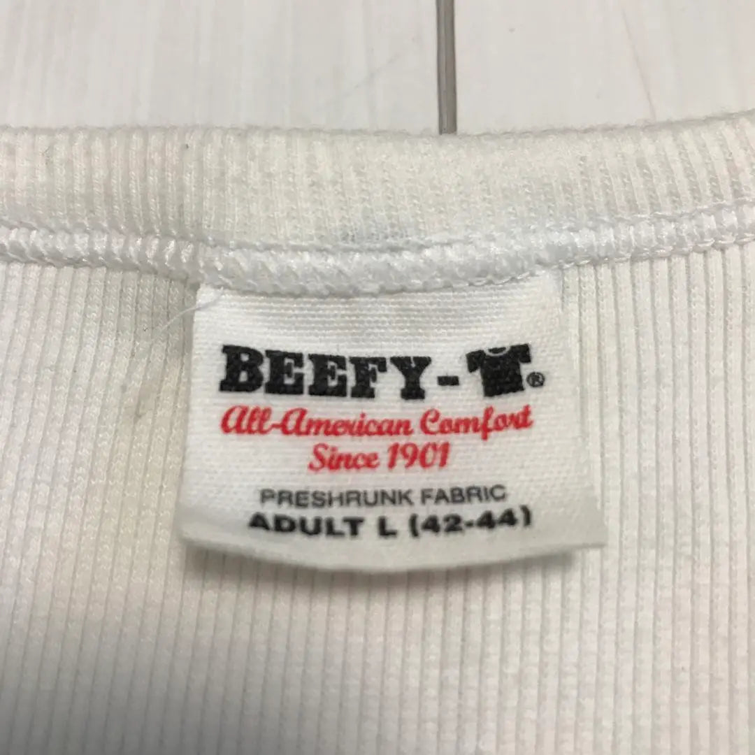 Regular second-hand clothing! Hanes BEEFY-T Plain T-shirt Cut and sew White