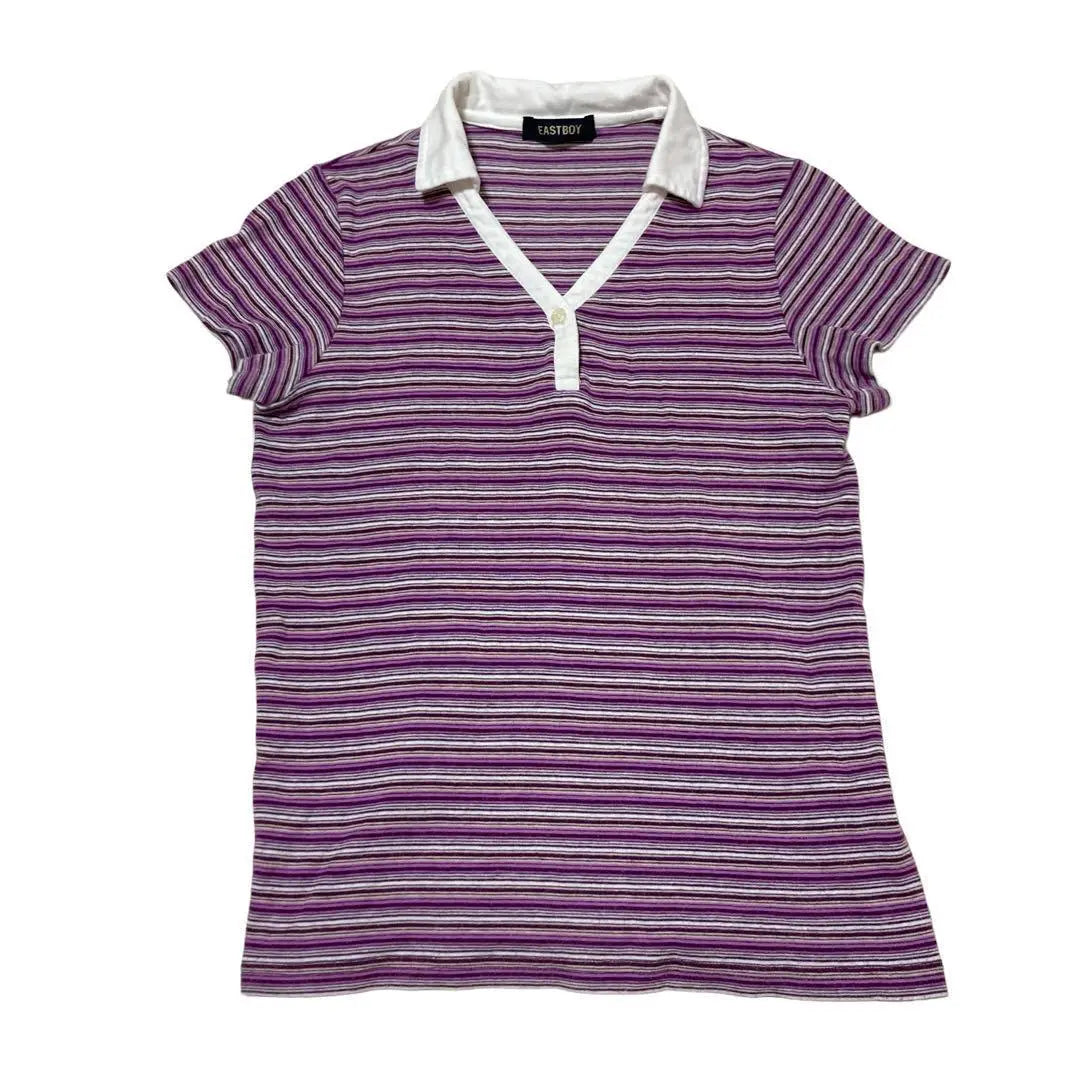 P1287 East Boy [M] Polo shirt, open collar, short sleeve, striped pattern, 100% cotton