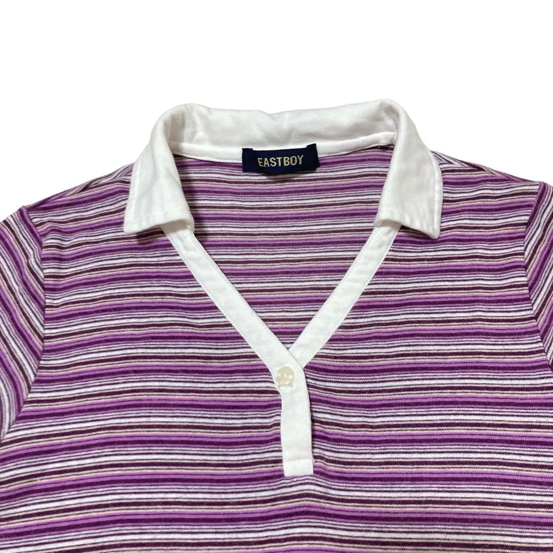 P1287 East Boy [M] Polo, cuello abierto, manga corta, estampado de rayas, 100% algodón