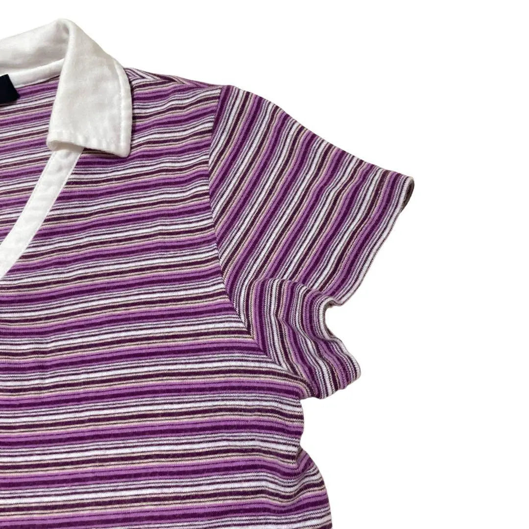 P1287 East Boy [M] Polo shirt, open collar, short sleeve, striped pattern, 100% cotton