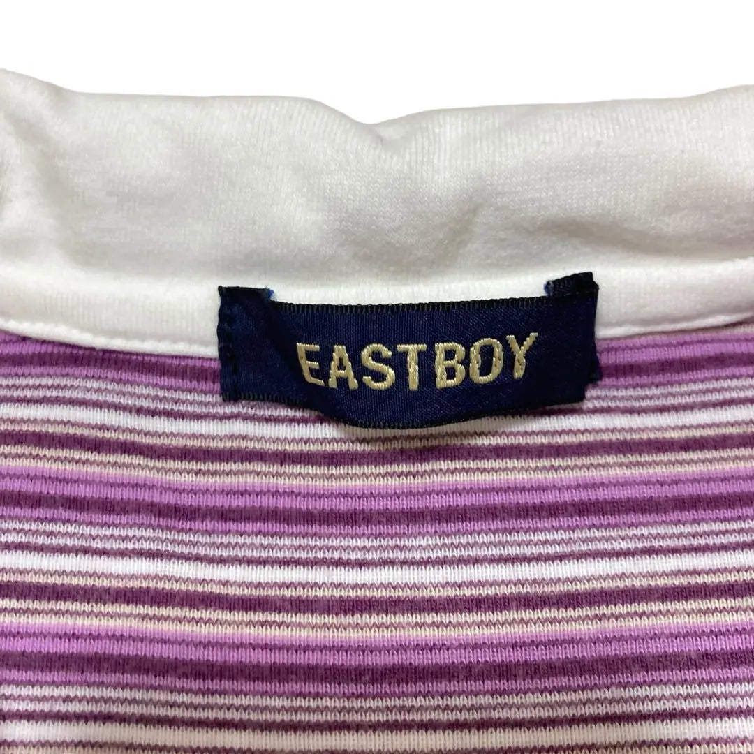 P1287 East Boy [M] Polo shirt, open collar, short sleeve, striped pattern, 100% cotton