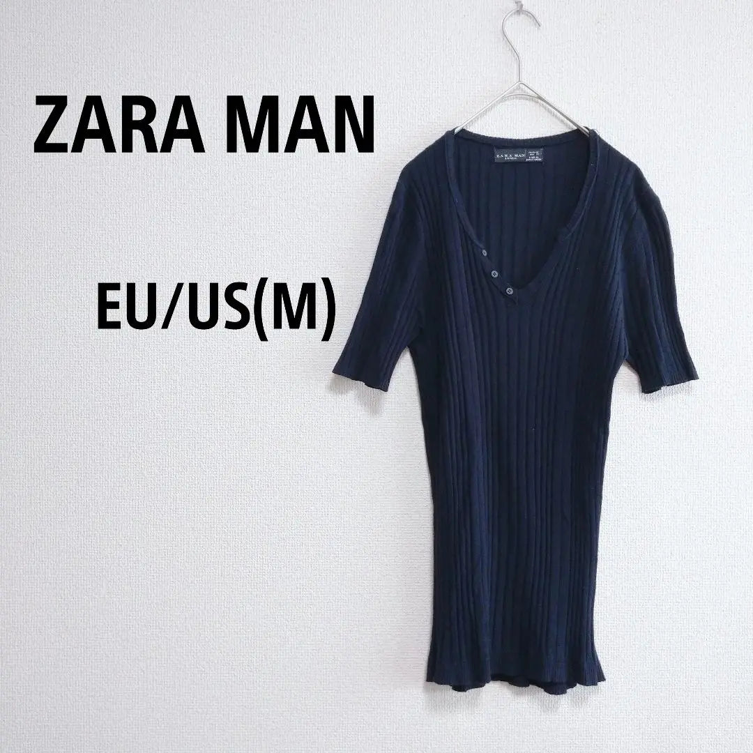 [Zara] Camiseta en perfecto estado, manga corta, camiseta de punto, azul marino, M, entallada, ajustada, ropa interior