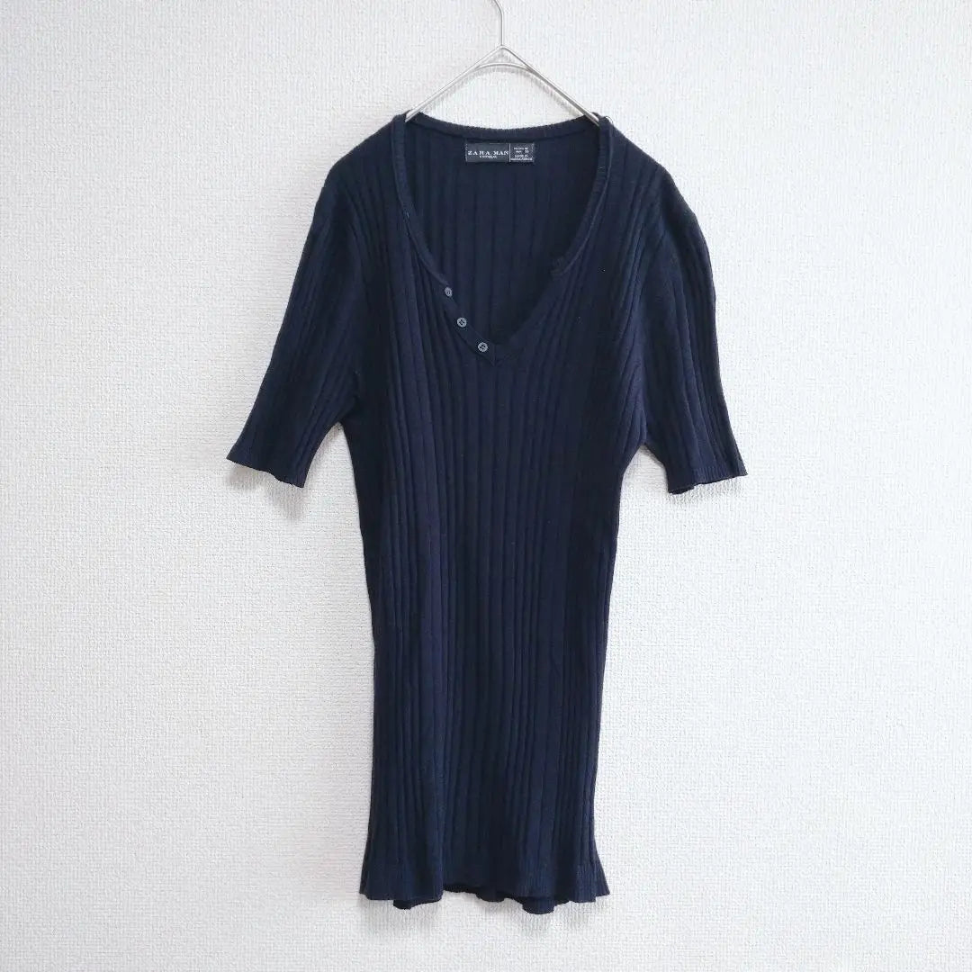 [Zara] Beautiful condition T-shirt, short sleeve, knitted T, navy, M, fit, tight, innerwear