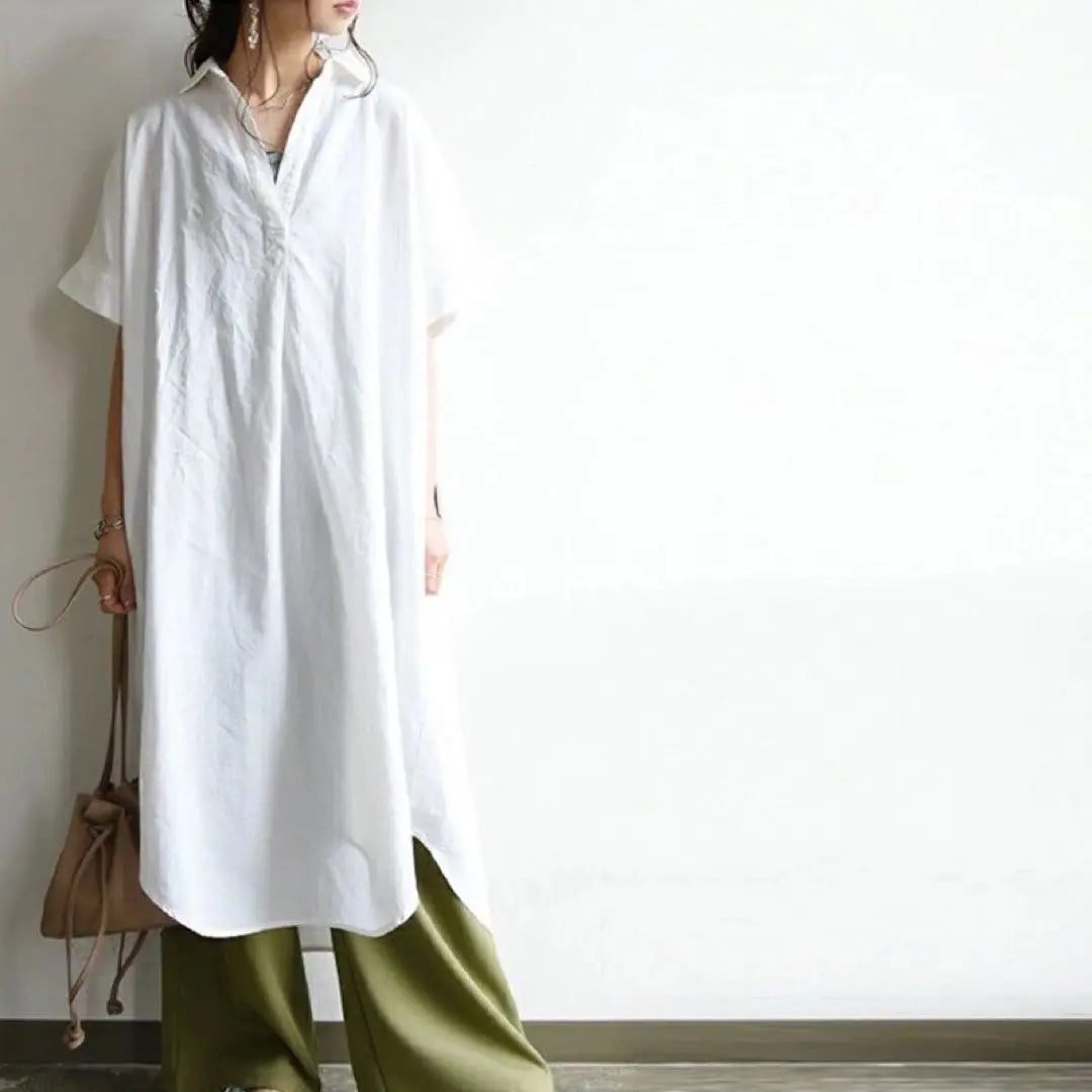 Shirt dress, summer, spring, long, short sleeves, cotton, body cover, cotton, elegant, casual look