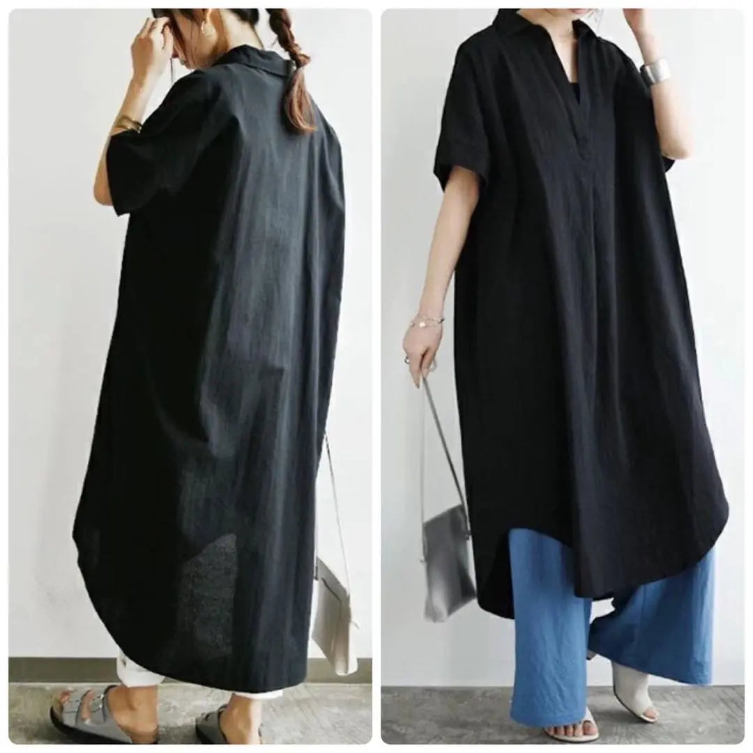 Shirt dress, summer, spring, long, short sleeves, cotton, body cover, cotton, elegant, casual look